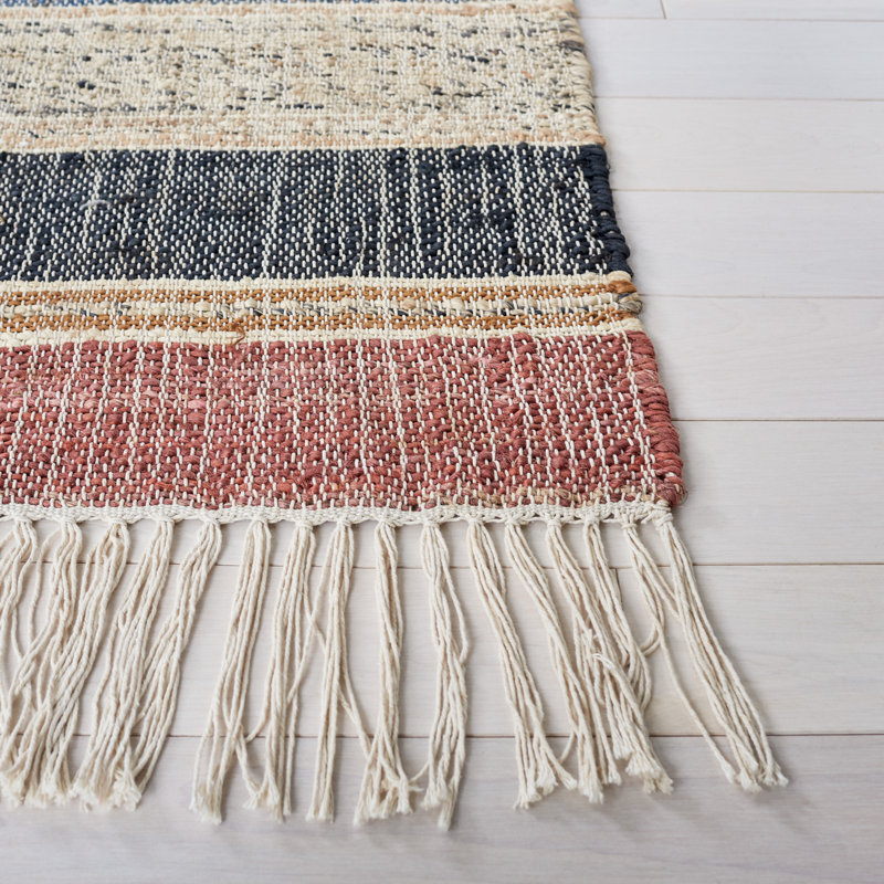 Tapis en jute / coton bleu / rouille à tissage plat Friley Southwesten, Rectangle 9 pi x 12 pi