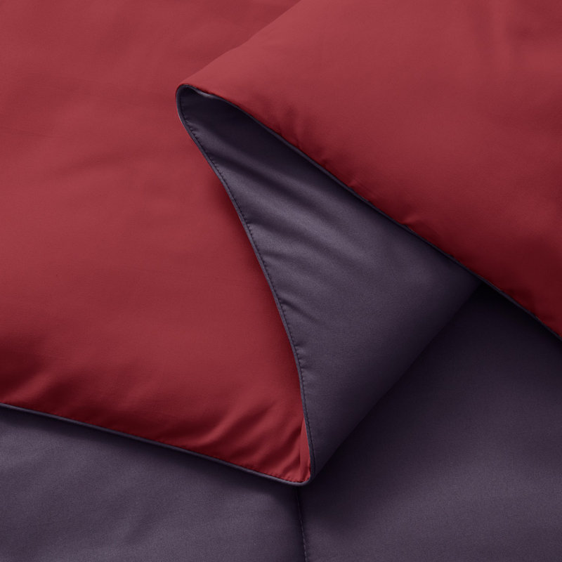 All Season Down Alternative Reversible Comforter Set, Queen Comforter + 2 Standard Shams, Burgundy/Eggplant