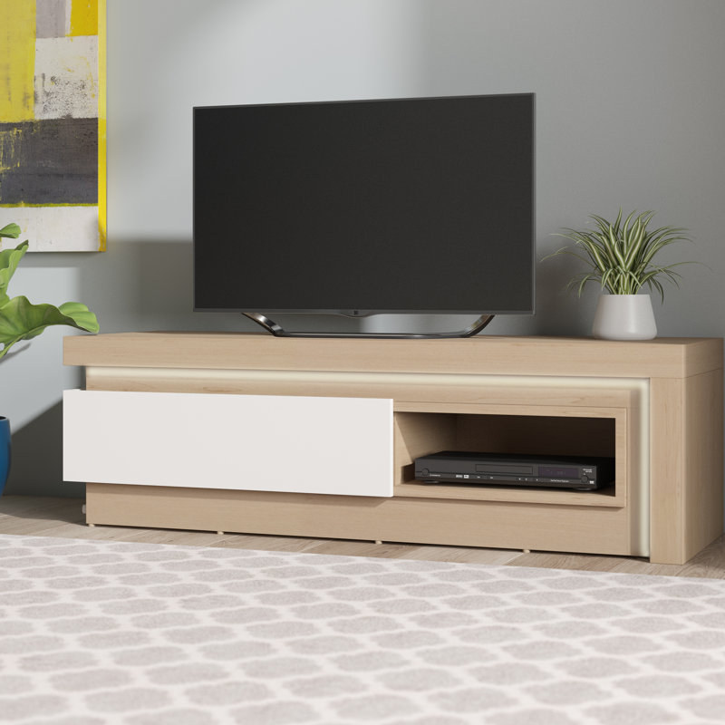Glyndon Unfinished TV Stand for TVs up to 58", Riviera Oak/White High Gloss