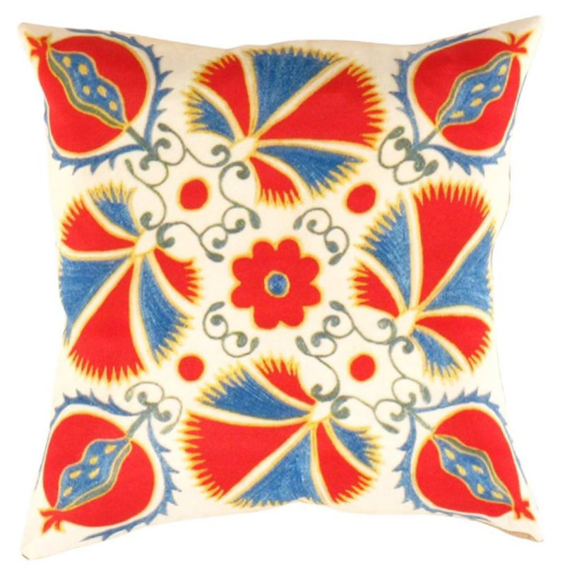 Throw Square Pillow Cover & Insert, 20"H x 20"W, White/Blue/Red/Gray Floral