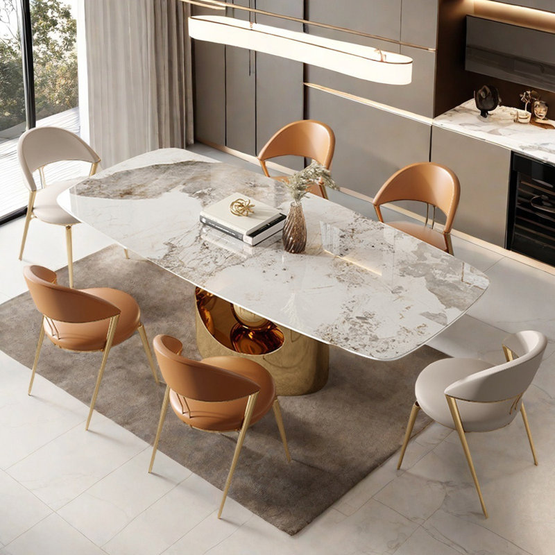 Ensemble de table de salle à manger rectangulaire Light Luxury, Orange / blanc cassé / or, H 29,5 po x L 78,7 po x l 39,4 po