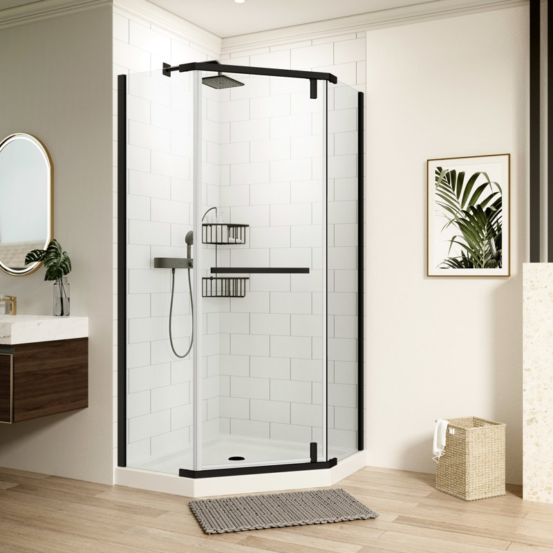 Matte Black Pivot Shower Enclosure With Glass - 34.75 In. X 72 For Bathroom In Tempered, Matte Black
