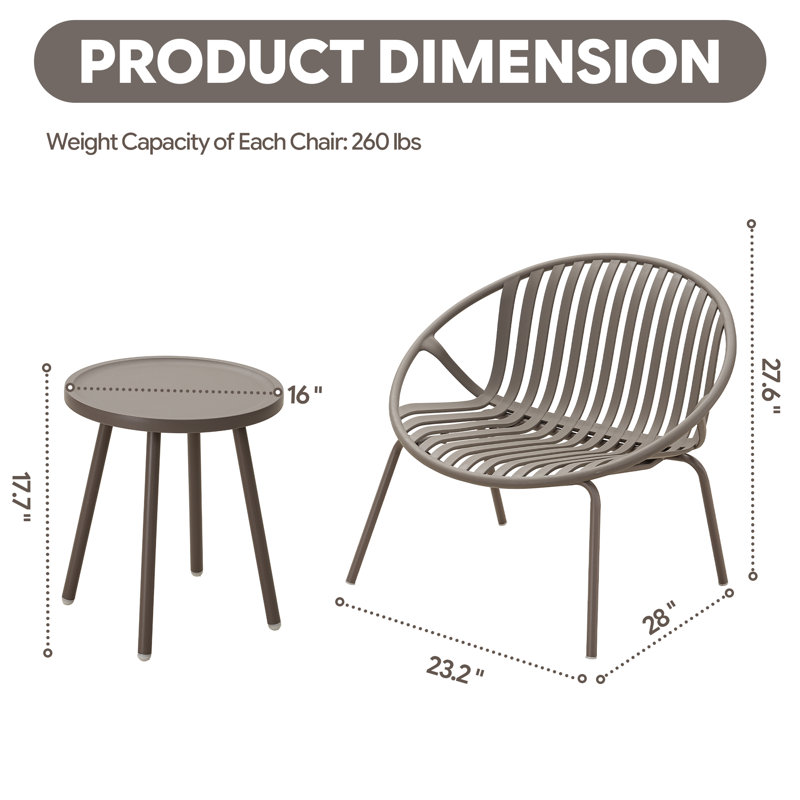 Ensemble de mobilier de patio, ensemble de conversation 3 pièces en résine tressée avec table et 2 chaises en résine, ensemble de conversation pour le jardin