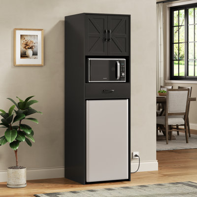 Mini Fridge Stand With Storage And Power Outlet, Coffee Bar Cabinet With Microwave Shelf, – Fits Most Mini Fridges And Wine Coolers, For Dorm, Kitchen by Gracie Oaks
