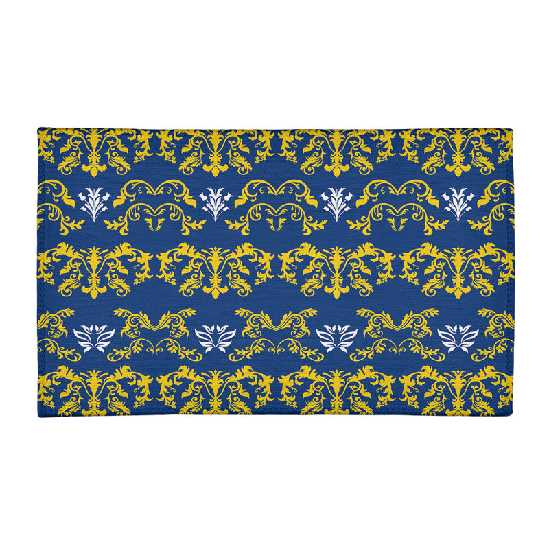 Tapis bleu marine / jaune Damask, Rectangle 3 pi x 5 pi