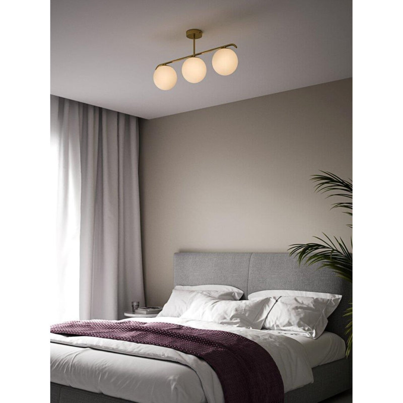 3 - Light Kitchen Island Pendant, Opal White, Brass