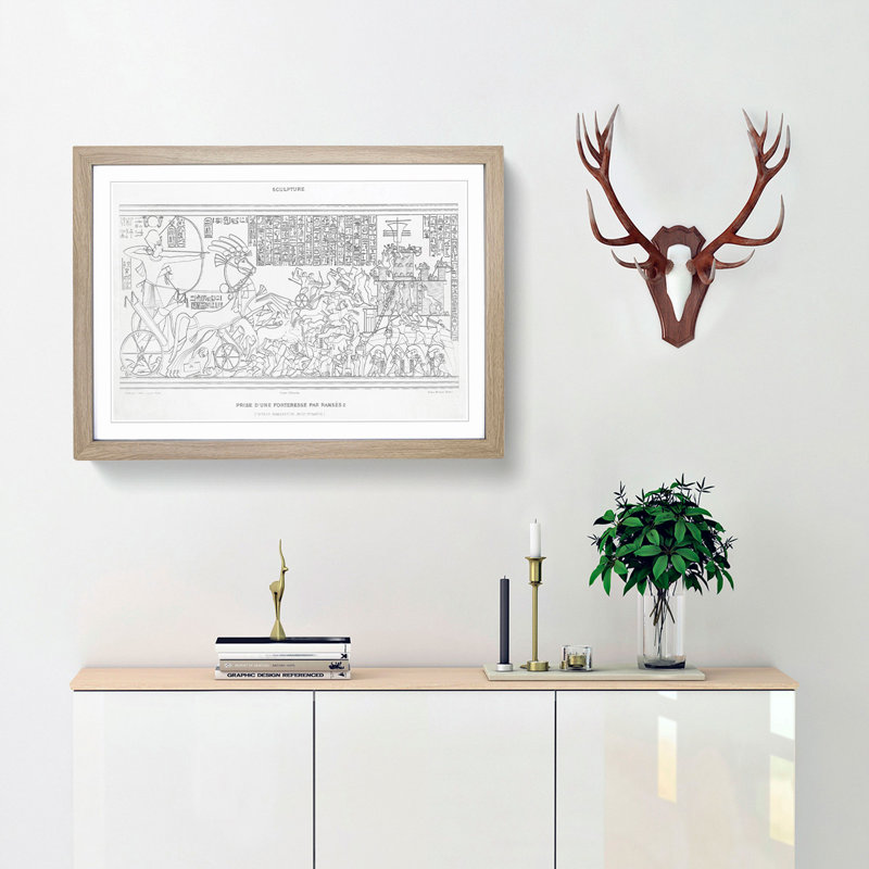 Ramses II Fortress Capture by Emile Prisse D'Avennes - Picture Frame Drawing Print, 27cm H x 36cm W x 2cm D, Oak Framed
