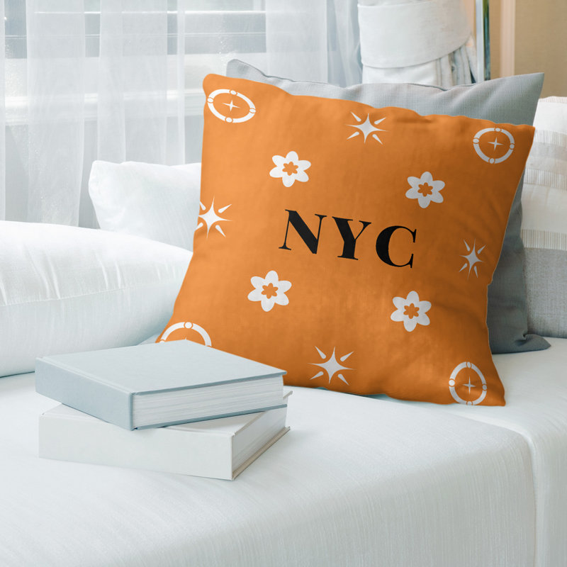 Coussin en coton New York Basketball, New York, blanc, orange, 18 pouces x 18 pouces