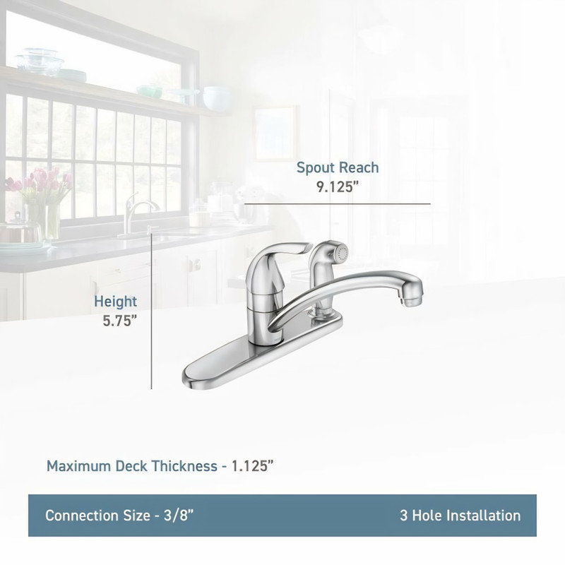 MOEN Adler Single-Handle Low Arc Kitchen Faucet with in Deck Side Sprayer in Chrome