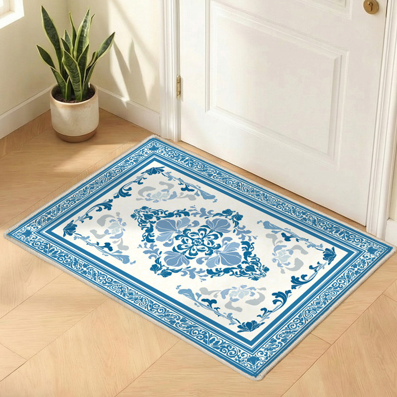Floral Faux Wool Area Rug , Soft Non-Slip Carpet for Living Room or Bedroom,Blue, Rectangle 2' x 3', Blue