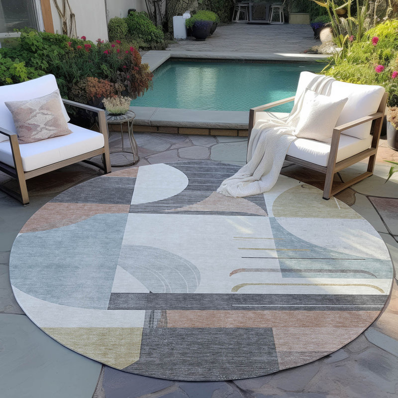 Daeira Orange Washable Indoor-Outdoor Rug - LOOMLAN, 8' x 8'