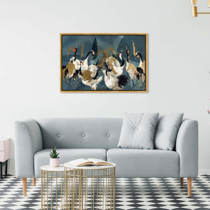 «Crane Love» par Oliver Gal, H 21,5 po x l 31,5 po x P 1,75 po, Toile avec cadre flottant or