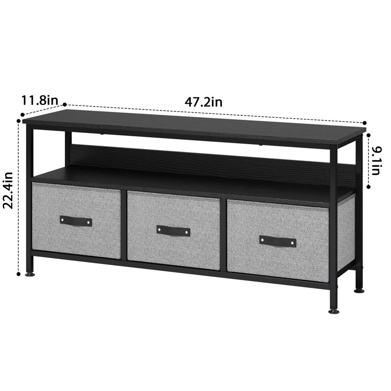 Meuble télé avec 3 tiroirs en tissu, Gris