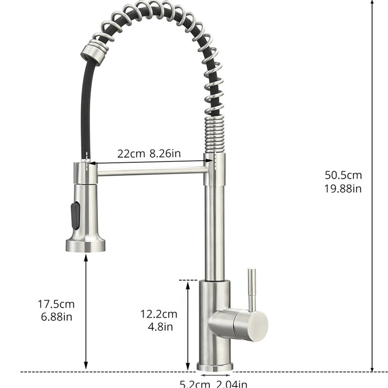 Robinet de cuisine commercial en nickel brossé - extractible, amélioré, résistant à la corrosion et aux empreintes digitales avec cartouche en céramique, débit d'eau stable, installation facile
