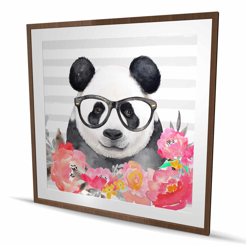 Panda avec lunettes - reproduction encadrée mat pour décor de chambre d'enfant, H 48 po x l 48 po, Brun