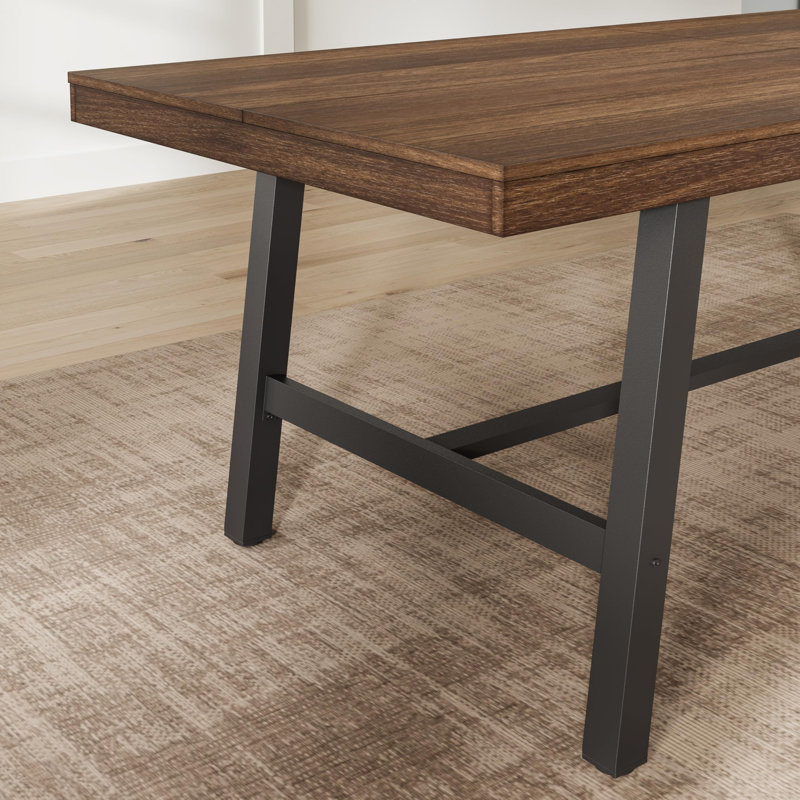 Table de salle à manger 79 po de style industriel pour 6 à 8 personnes - Table rectangulaire robuste avec structure en acier robuste et surface en grain de bois spacieuse - Meuble moderne peu encombrant pour la cuisine ou la salle à manger