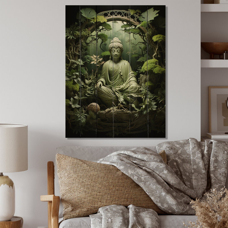 Arbre bouddhiste vert Bodhi II sur bois, H 40 po x l 30 po x P 0,78 po