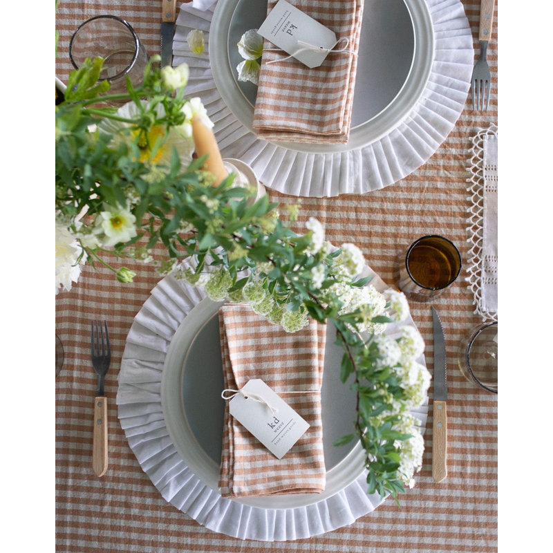 Tan Gingham Tablecloth, 72 x 120