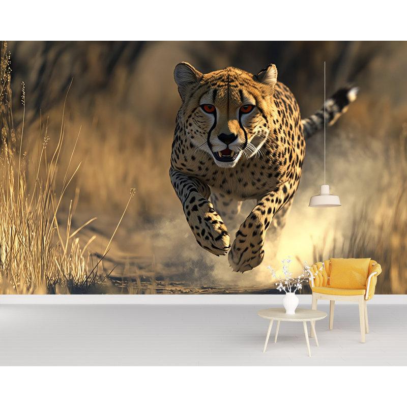 Papier peint courant, guépard dans la savane, L 165 po x l 110 po, Luxury Canvas Texture