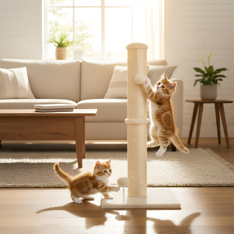 Grattoir pour chat 33 po, H 33,49 po x l 15,76 po x L 15,76 po, Beige