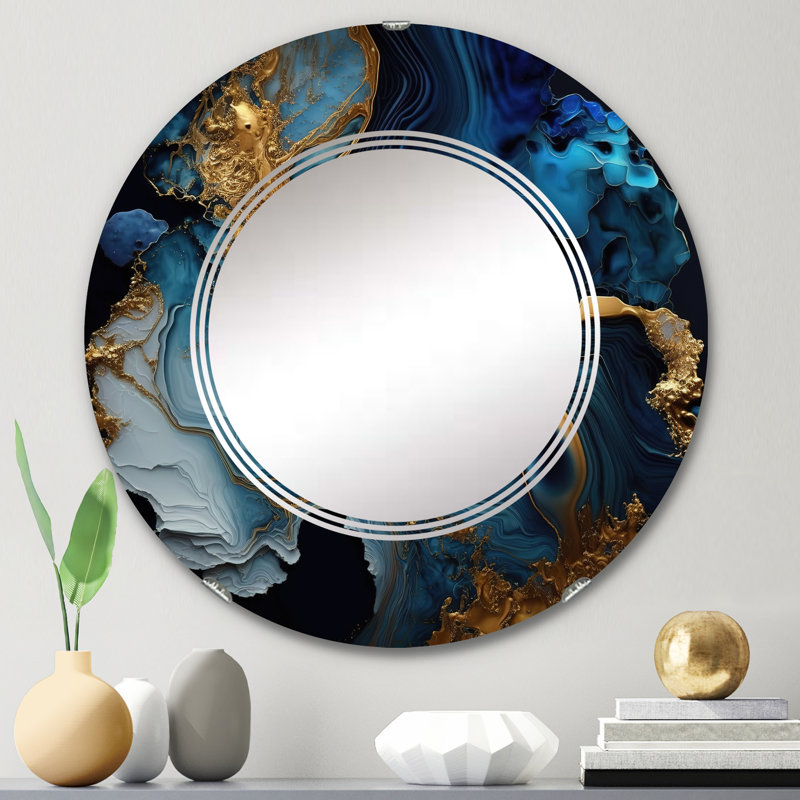 Abstrait Geode Marble Blue III - Miroir mural abstrait en marbre, 24 po x 24 po