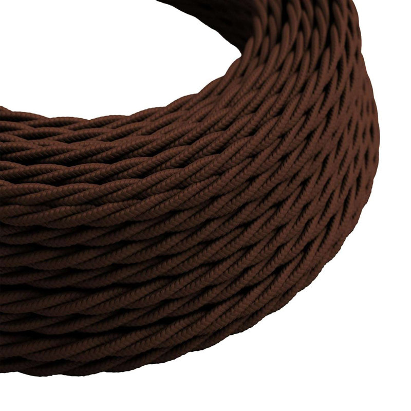 2Core Twisted Vintage Coloured 0.75Mm Braided Fabric Flexible Electrical UK Lighting Wire Cable, Dark Brown