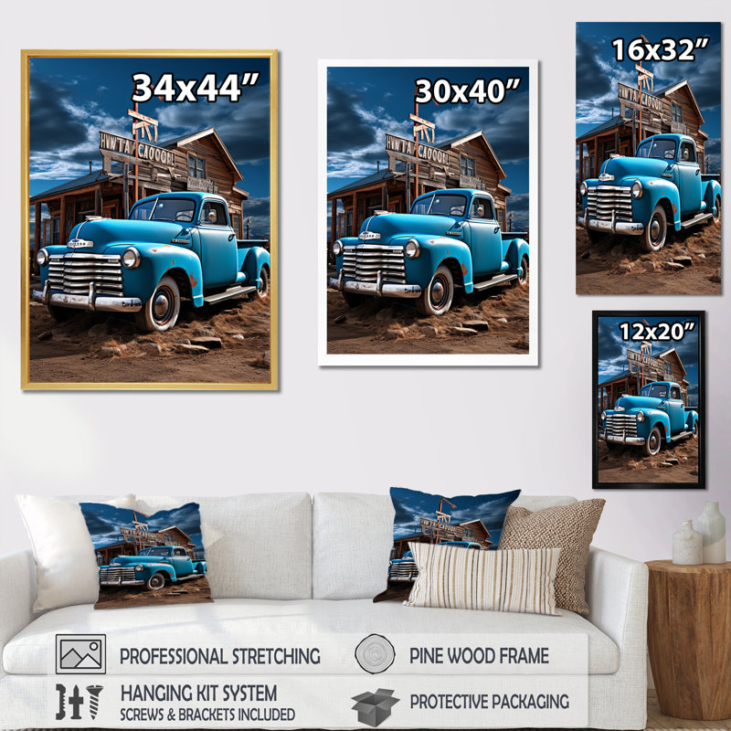 «Essyara Pickup Truck Roadside Nostalgia» sur impression sur toile, H 20 po x l 12 po x P 1 po, Cadre flottant doré