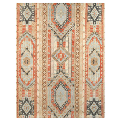Rug & Kilim’S Distressed Rug In Red And Blue Geometric Pattern
