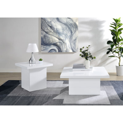 Eccleshall 2-Piece Square Coffee End Table Set White High Gloss