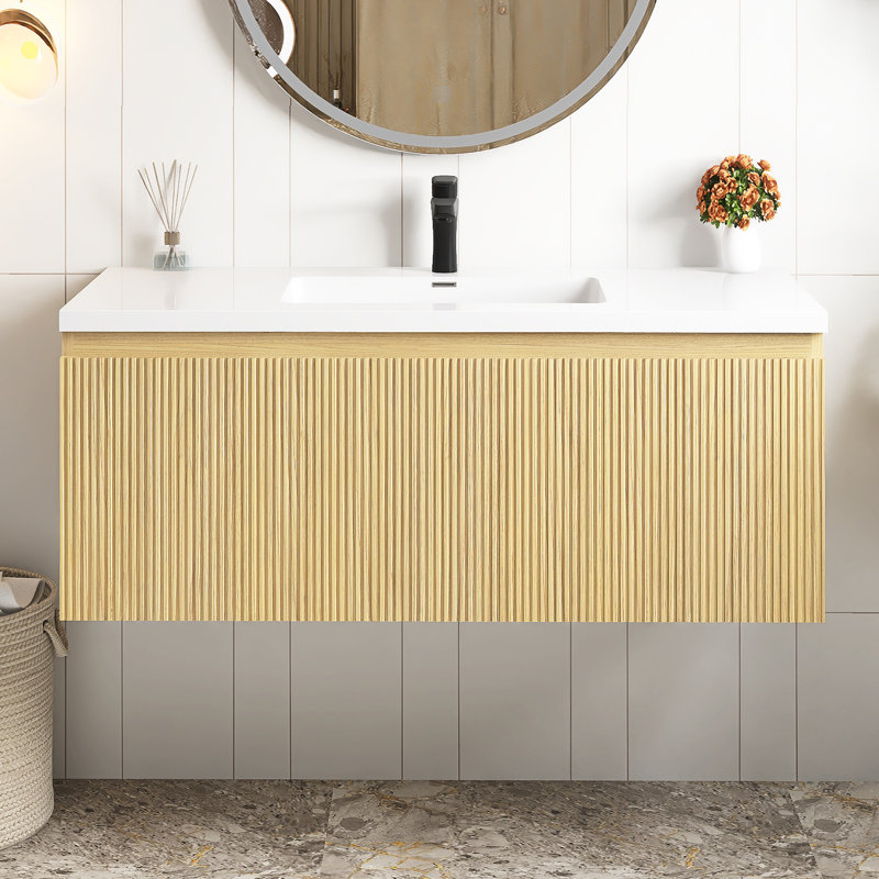 Ensemble de meuble-lavabo mural 48 po avec plateau en chêne jaune 48 po