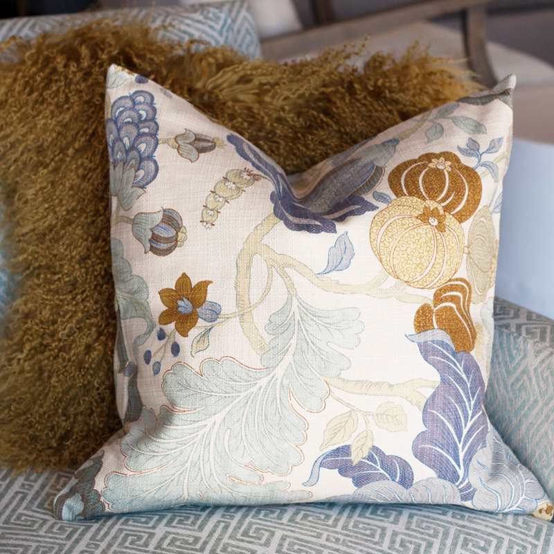 Harvest Floral Floral Cotton Blend Throw Pillow, Blue