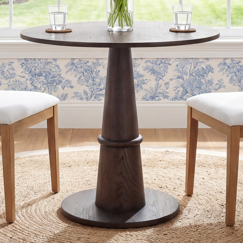 Beverly Marble Dining Table, Brown Oak Veneer, 30" H x 32" L x 32" W