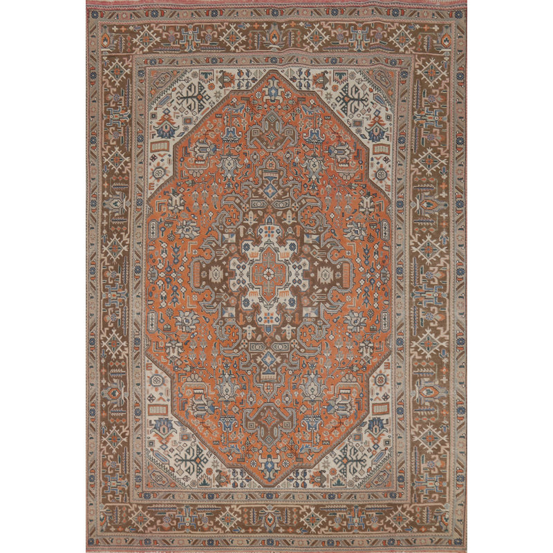 Orange Geometric Traditional  Area Rug 6x9