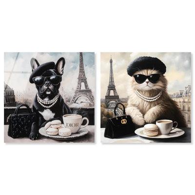 Ensemble de décorations murales chics pour animaux de compagnie parisiens par Art Remedy, prêt à être accroché