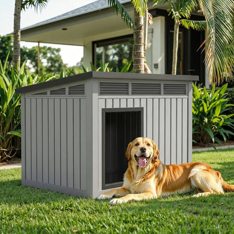Niche pour chien intérieure en résine 42 po x 42,87 po, H 31,61 po x l 42,87 po x P 32,95 po, Gris