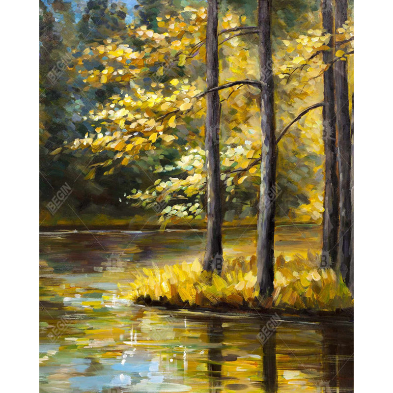 Fall Landscape By The Water Print On Canvas
