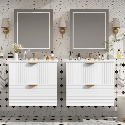 48" Modern Style Wall-Mounted Bathroom Vanity Combo With Double Vanities (Separate), Double Ceramic Sinks, 4 Drawers, Bathroom Vanity