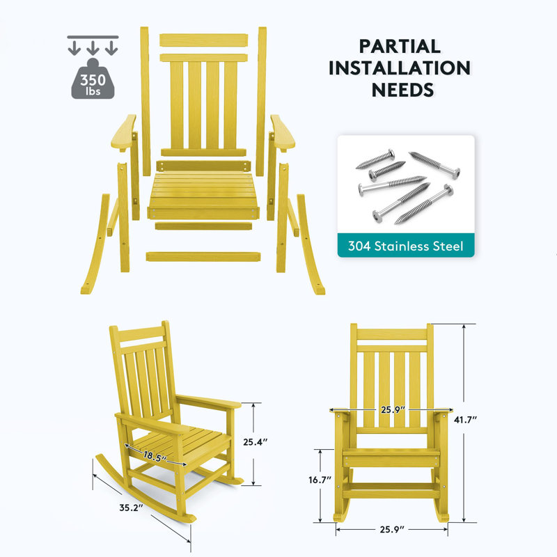 Ensemble de 2 chaises berçantes en PEHD pour l'extérieur, Jaune