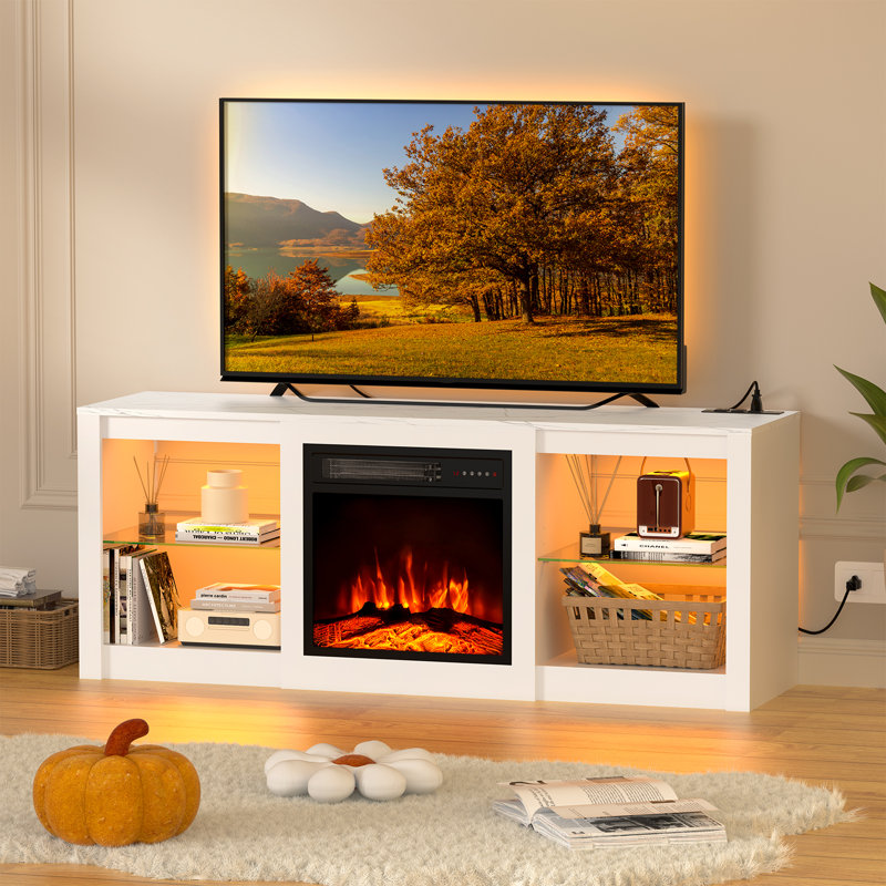 Leedham TV Stand Fireplace for TVs up to 65" Fireplace, White
