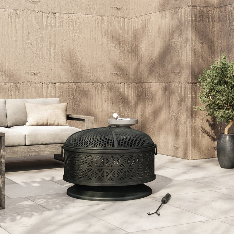 Nocturne 64cm H x 76cm Steel Wood Burning Outdoor Fire Pit with Lid