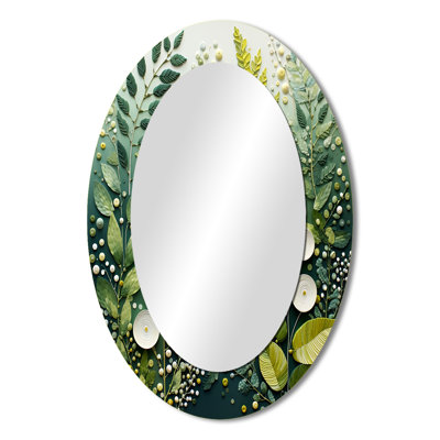 Green And White Ferns Plant Ethereal Whispers - Green Traditional Oval Wall Mirror
