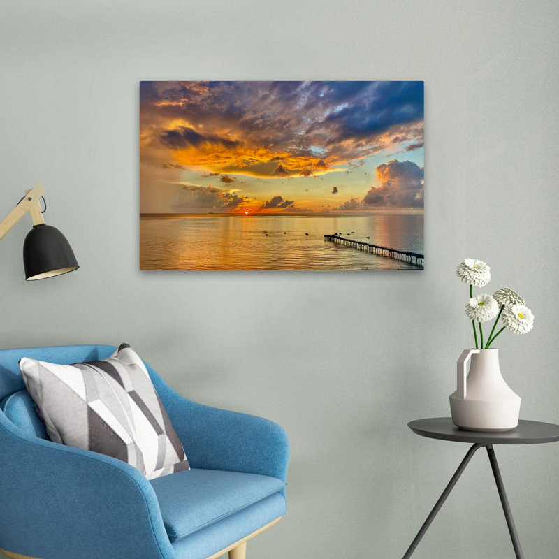 Sunrise Pier - Photographie de paysage, art numérique, coucher de soleil, H 16 po x l 24 po