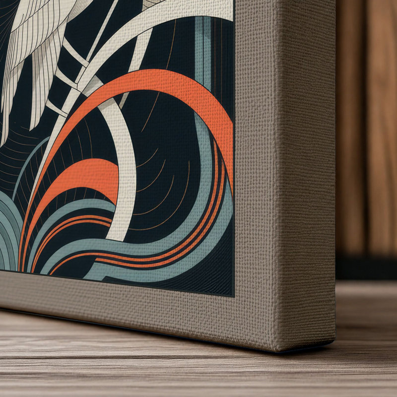 Mirrored Herons in Pattern Art Deco - Wrapped Canvas, 36x24 - 91.4 x 61.0 cm, Taupe Border
