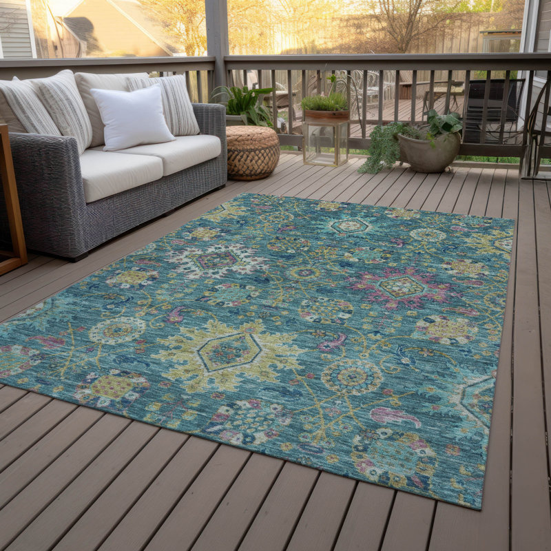 Tapis intérieur / extérieur lavable à la machine Jacinto ACN2151 Medallions, Rectangle 10 pi x 14 pi