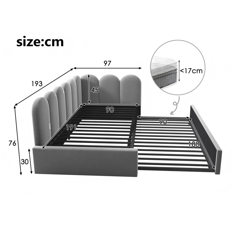 Upholstered Bed, Grey