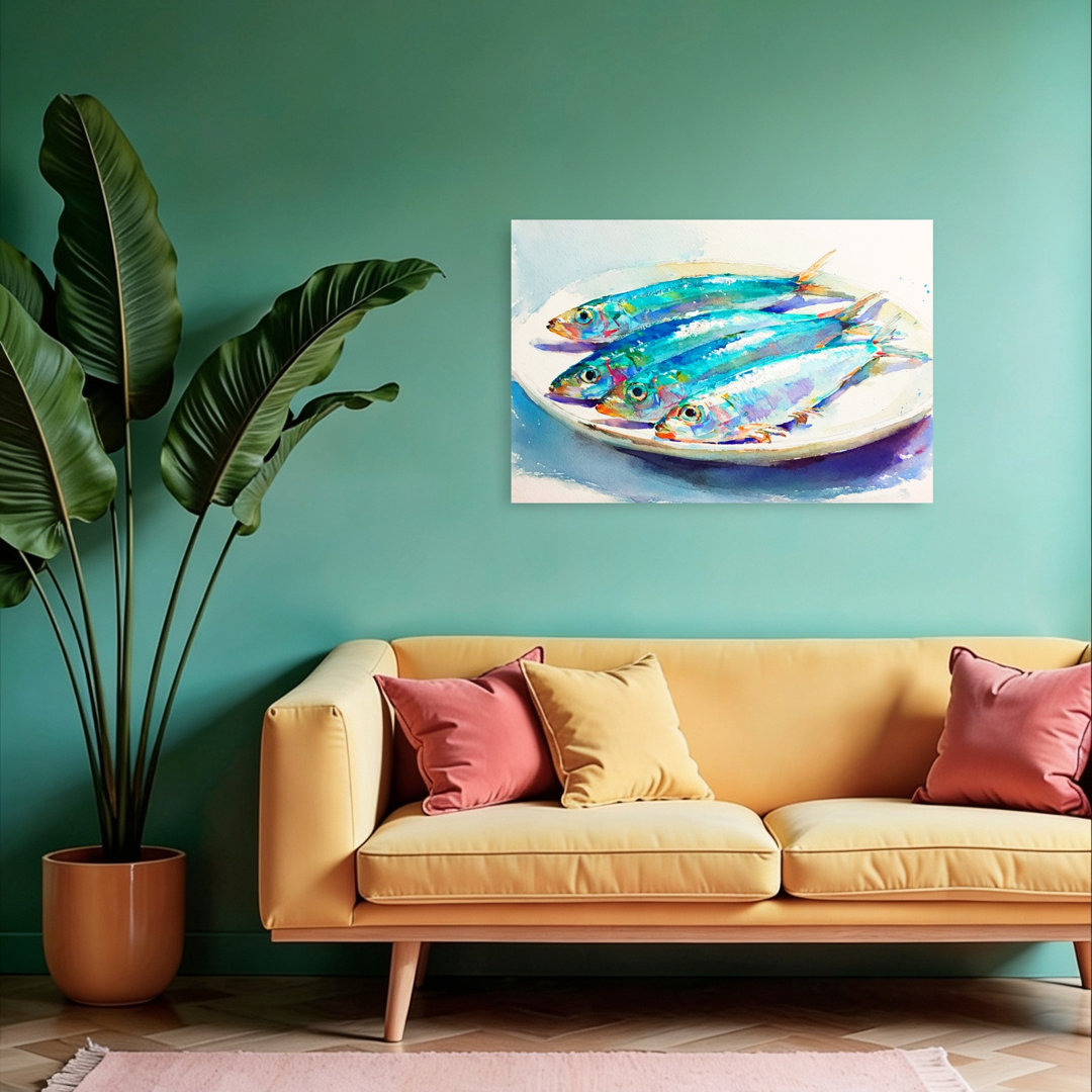 Vibrant Fresh Sardines Colorful Vibrant Contemporary Fish Ocean Wall Art Print