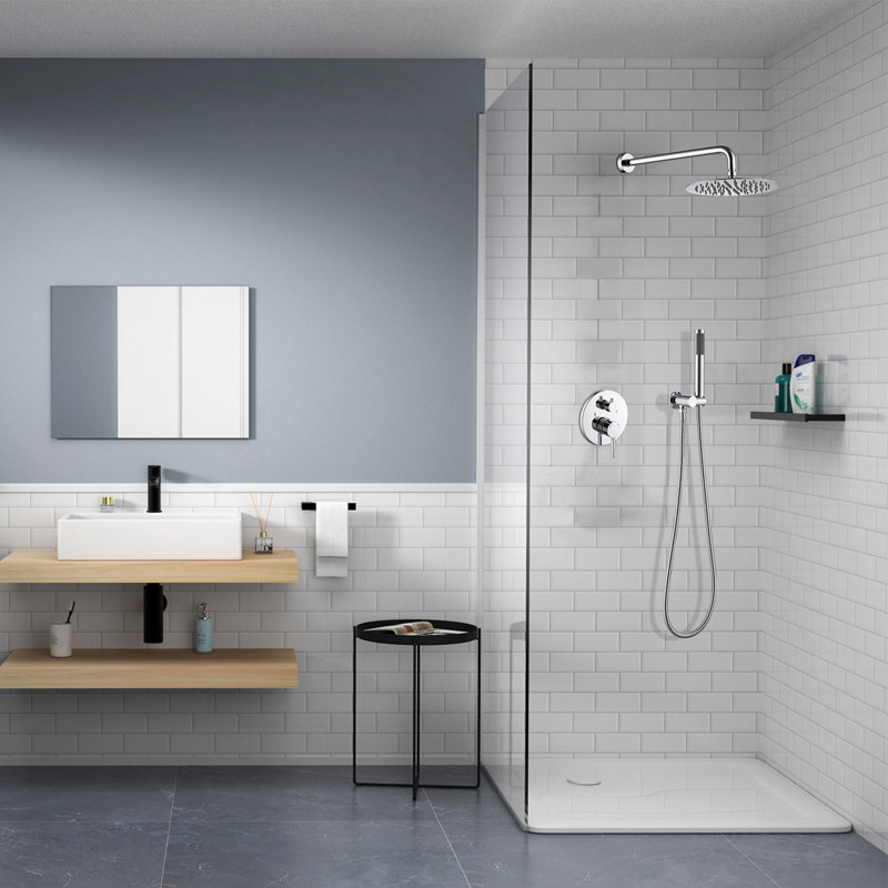 Système de douche fixe avec valve brute, Argent