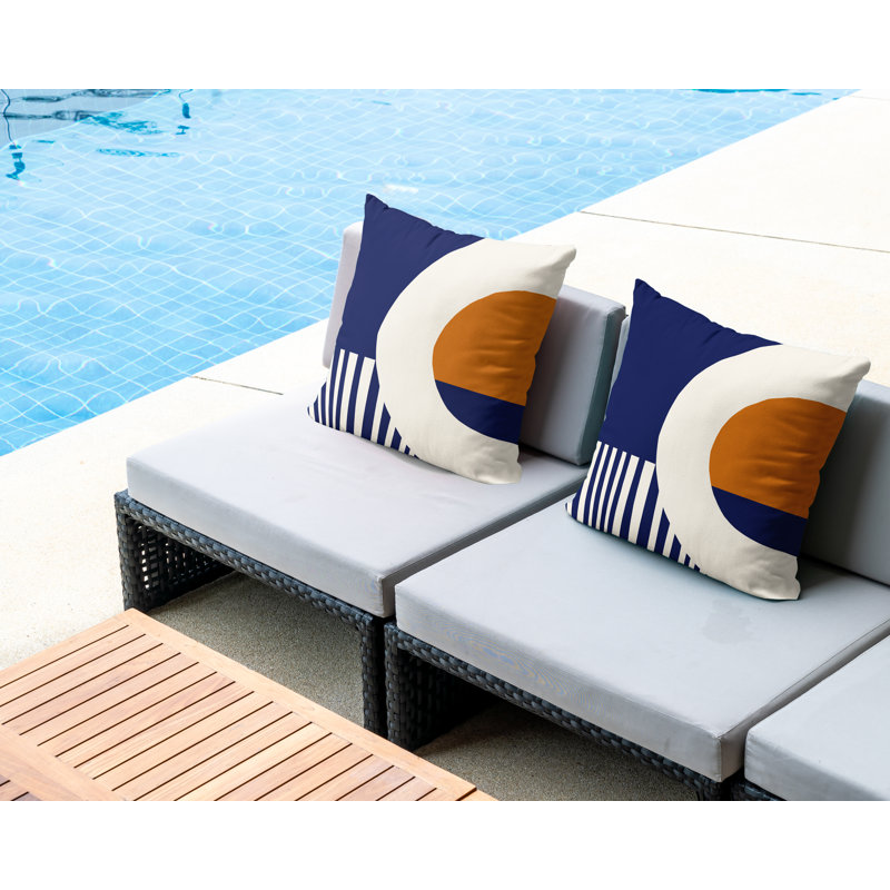 Jeté carré en polyester intérieur / extérieur, L 17 po x H 17 po, Orange / bleu marine