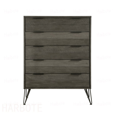 Three-Tone Chest of Drawers Perched atop Metal Legs Acacia Veneer  Bedroom Furniture