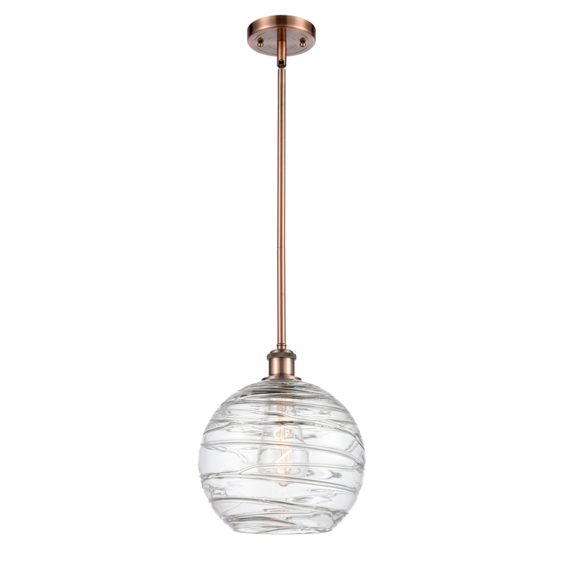 Luminaire suspendu en forme de globe à 1 lumière Mott, Ampoule DEL 6 watts rétro, Cuivre antique, H 13 po x l 10 po x P 10 po